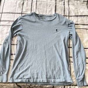 Polo Ralph Lauren Sz S Long Sleeve Light Blue Solid Crewneck shirt Navy Pony